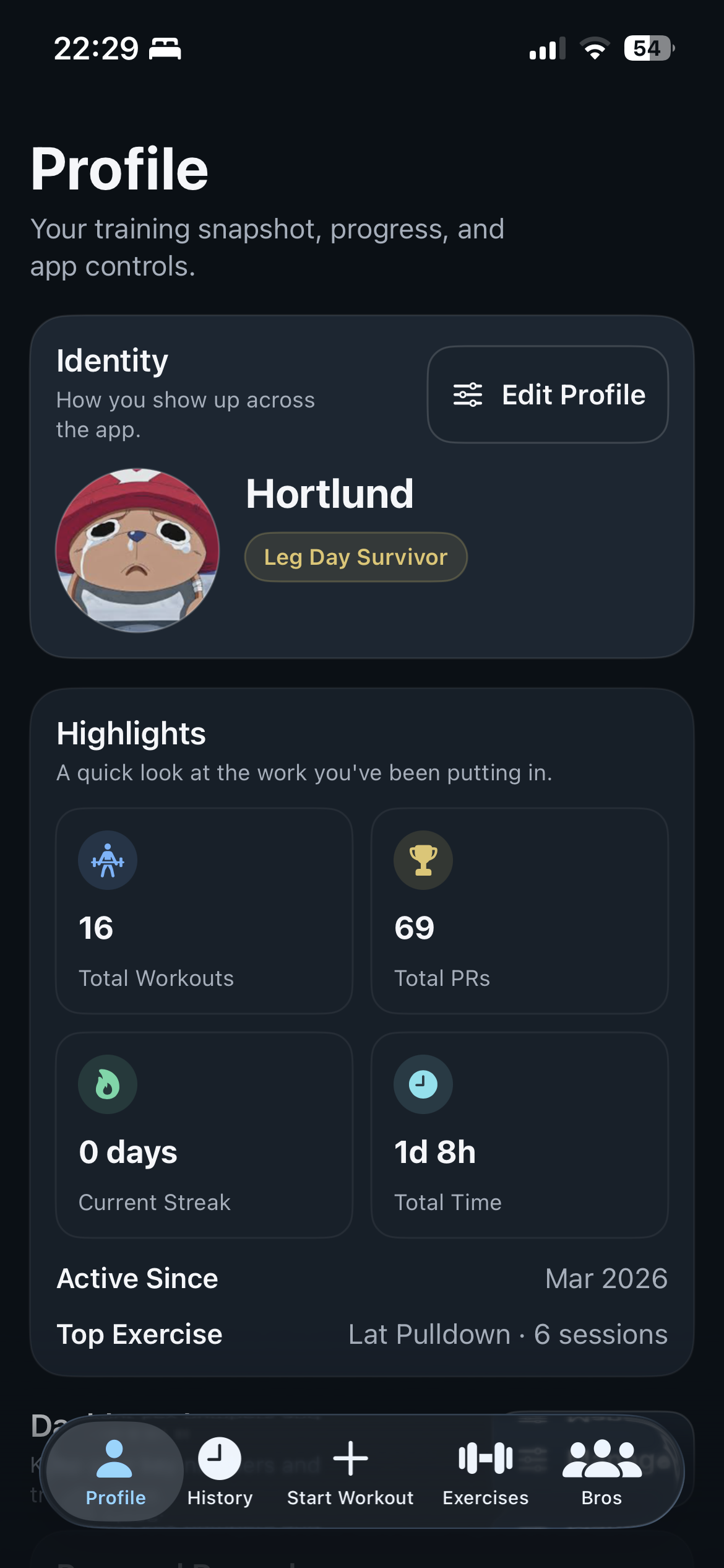 We Go Jim profile and training highlights screen